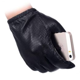 Fingerless Gloves Men Fashion Genuine Sheep Leather Short Design Touch Screen Real Mesh Driving LG024