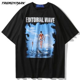 Tshirts Harajuku Human Rising From The Ocean Print Casual Loose Tees Shirts Streetwear Hip Hop Fashion Short Sleeve Cotton Tops 210601