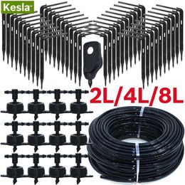 KESLA Greenhouse Drip Irrigation 4-way 3/5mm Drip 2-way Transmitter Irrigation Watering System for Bonsai Garden 10/20set 210610