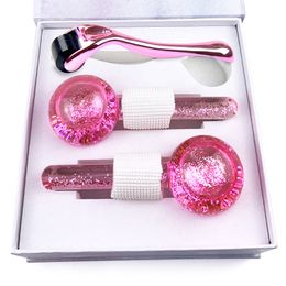 Custom Large Pink Glitter Facial Ice Globe Massage Face Eye Beauty Engrgy Cooling Roller Crystal Ball Water Wave Health Anti Wrinkle