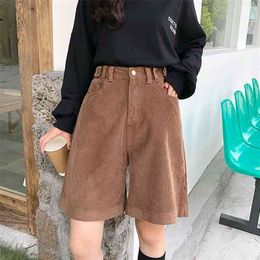 Autumn Winter Knee Lenght Shorts Women High Waist Female Loose Thick Warm Boots Shorts Wide Leg A-line Shorts Street Clothing 210625