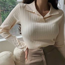 Korean Style Turn-Down Collar Women Sweater Female Long Sleeve Casual Pullovers Knitted Sweaters Clothes Sweter Mujer Fall 211103