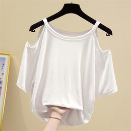 WWENN Girls Tshirt Off Shoulder Short Sleeve White Black Ladies Tshirts Halter Summer Fashion Casual T Shirts Solid Tops Women 210507