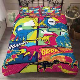 Cartoon Dinosaur Duvet Covers Pillowcases Comic Single Double Queen King Comforter Bedding Sets clothes 210615