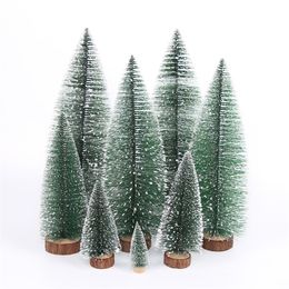 Christmas Decorations 1pcs Mini Tree 8-40cm Pine Needle Flocking Stained White Cedar Desktop Ornaments Decoration