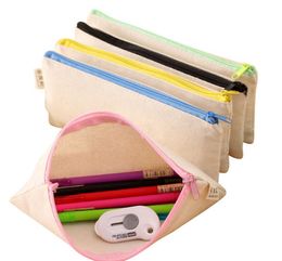 2021 20.5*8.5cm DIY White canvas blank plain zipper Pencil pen bags stationery cases clutch Organiser bag Gift storage pouch 5colors