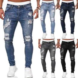 Mens Fashion Hole Ripped Jeans Trousers Casual Men Skinny Jean High Quality Washed Vintage Pencil Pants 5 Colora Size S-3XL255G