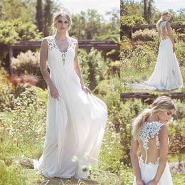 2021 Elegant Wedding Dress Sexy V Neck Button Back Lace Appliques Bridal Gowns Custom Made Sweep Train A Line Dresses Robe De Mariee