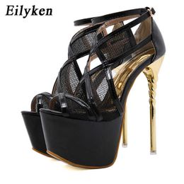Eilyken Summer Sexy Ankle Buckle Strap Platform Women Sandals Peep Toe Hollow Mesh Thin High Heels Ladies Party Pumps Shoes 210624