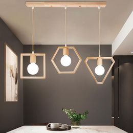 Pendant Lamps Wooden Lamp Indoor Home Living Room El Decortive Nordic Simple Natures Wood Geometric Hanging Lights E27Pendant