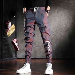 Dazzle Colour Reflective Cargo Pants Men Handsome Joggers Casual Streetwear Drawstring Trouser 210715