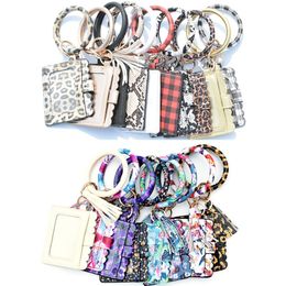 Party Favor PU Leather Wristlet ID Card Holder with Bangles and Tassel Key Rings RH6041