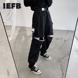 IEFB Functional Style High Waist Zipper Knee Black Pants For Men Spring Loose Casual Sweatpants With Pocket 9Y6698 210524