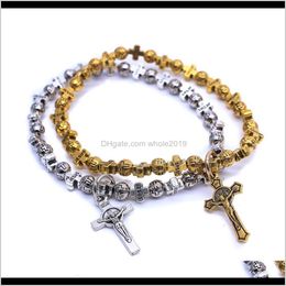 Beaded, Strands Bracelets Drop Delivery 2021 Alloy Round Beads Rosary Christian Jewellery Cross Bracelet Lgtxd