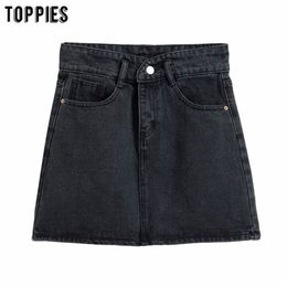 summer black jeans mini skirts womens high waist a-line fashion streetwear faldas mujer 210421