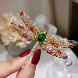 For Women Luxury Colorful Dragonfly Retro Style Sweater Cardigan Clip Chain Brooches Fine Jewelry Drop