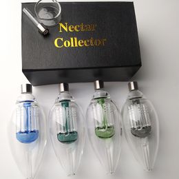 Oval Nector Collector Hookah 7 Colors Mini Glass Bong Micro Mouthpiece Straw NC Kits Water Pipes With Box NC23