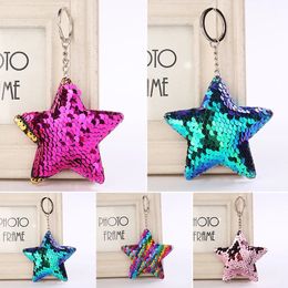 Cute Shiny Sequins Star Keychain Fashion Bling Key Chain Keyrings For Women Men Car Bag Pendant Jewelry Gifts Accessories