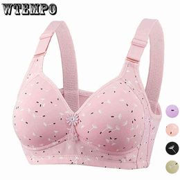 Women Plus Size Bras Push Up Bra Underwear Printed Thin Wireless Seamless Lingerie B C Bralette Wide Straps Gathered Brassie 211217