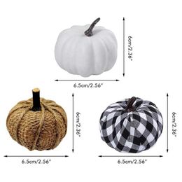 Black and White Plaid / Linen / White 3 Styles Artificial Pumpkins Harvest Fake Pumpkin Models for Fall Halloween Decoration Y0829