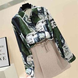 Autumn Retro Fashion Drape Loose Oil Painting Printed Chiffon Shirt Blouse UK341 210507