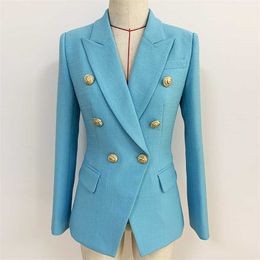 HIGH QUALITY est Runway Designer Blazer Jacket Women's Classic Lion Buttons Double Breasted Slim Fitting 211006