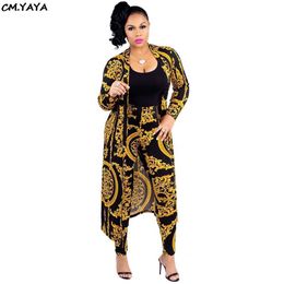 Women's tracksuit fashion sexy long sleeve X-long national print trench coat skinny leggings 2 piece sets suits outfits X9041 210930
