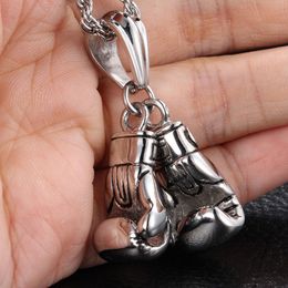 316L Stainless Steel Biker Boxing Gloves Design Men's Pendant Necklace Rope Chain