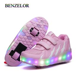 Sneakers roller shoes With two Wheels Wheelys Led Shoes Kids Girls Children Boys Light Up Luminous Glowing Illuminated 210329