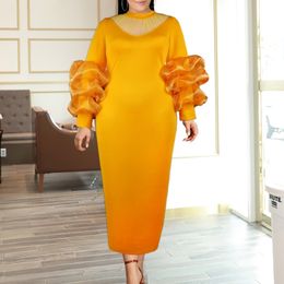 Women Maxi Dresses Long Lantern Sleeve Plus Size Patchwork Bodycon Ladies Celebrate Event Occasion Dinner Party Robes with Slit 210527