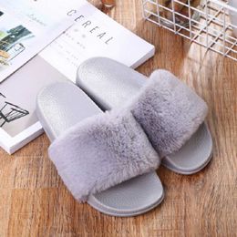 Fashionable Women's Fur Jumpsuit Light and Soft Pink Bedroom Ladies Platform Flat Shoes Home Shoes Women Slippers New 2021 Y0902