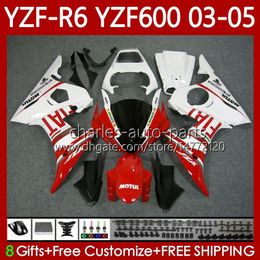 Motorcycle Bodys For YAMAHA YZF-R6 YZF R 6 600 CC YZF-600 03-05 Bodywork 95No.34 YZF R6 600CC Cowling YZFR6 03 04 05 YZF600 2003 2004 2005 OEM Fairing Kit white red blk