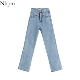 Nbpm Women Retro Fashion Casual Straight Washed Jeans High Waist All-Match Loose Flare Pants Cool Girl Spring Summer 210529