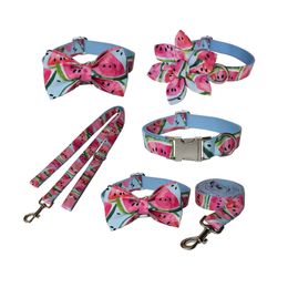 Watermelon Print Pet Collars Leashes Supplies Summer Travel Adjustable Dog Collar Set Teddy Bulldog Pets Accessories