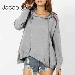 Jocoo Jolee Women Autumn Casual Solid Loose Hoodies Long Sleeve Streetwear Plus Size Sweatshirts Vintage Pullover Hoodies 210619