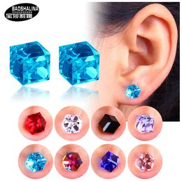 crystal cube earrings studs Canada - Studs Earrings Posalina Water Cube Health Magnet Color Diamond Crystal with No Ear Holes