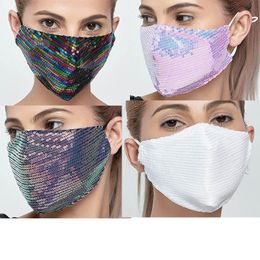 2022 3D Washable Reusable Mask Sequins Fashion ice silk Bling Shield Sun Color Gold Elbow Shiny Face-Masks Mouth instock