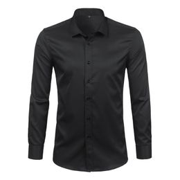 Black Mens Bamboo Fibre Shirts Brand Casual Slim Fit Long Sleeve Mens Dress Shirts Non Iron Solid Chemise Homme 4XL 210708