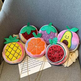 Cartoon Fruit Shoulder Bag Coin Purse Winter Plush Baby Girls Round Crossbody Bags Female Kids Small Handbags Pouch christmas eve day gift