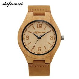 Wristwatches Shifenmei Retro Wood Watch Men Bamboo Watches Leather Military Sports Clock Unisex Quartz Wrist Relogio Feminino 2140