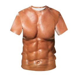 Muscle Tattoo Men Women 3D Print T-shirts Nude Skin Chest Fashion Casual Funny T Shirt Kids Boys Tops Harayuku Clothing Men's