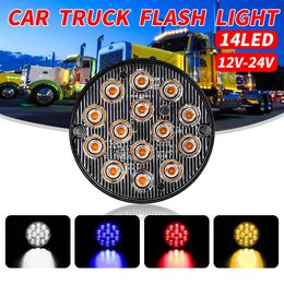 Round Car Truck LED Flash Light Strobe Emergency Warning Flashing Lights White Blue Red Yellow 12-24V 14led Lampa