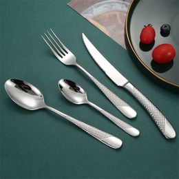 Luxury Cutlery Set 18/10 Stainless Steel Silverware Dinnerware Dinner Knife Fork Spoon Mirror Polished Dishwasher Safe 210928