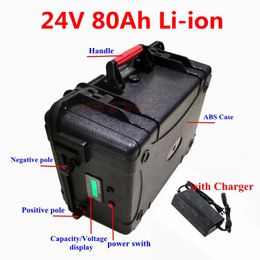 GTK waterproof 24v 80Ah lithium Li ion battery BMS 100A for 1500W electric fishiing boat scooter lights solar ups + 10A charger