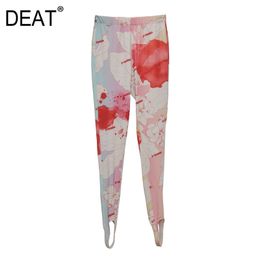 spring high street women clothes waist red printed slim elastic full length pants female trousers WK59600L 210421