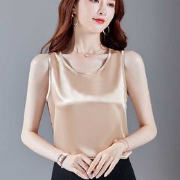 Silk Tank Top Women Clothes Summer Casual Ladies Tops Basic Solid Cami Sleeveless Camisole Plus Size Camis Haut Femme 210615