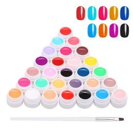 pigments nails UK - Nail Gel 24 Color Polish Art Pigment Set Glue UV Builder Solid Extension With One Brush