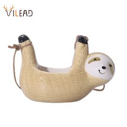 VILEAD Creative Sloth Hanging Wall Vase Ceramic Flower Pots Corridor Porch Garden Home Decoration 210409