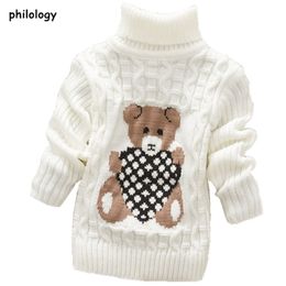 PHILOLOGY 2T-8T bear winter boy girl kid thick Knitted bottoming turtleneck shirts baby high collar pullover toddler sweater 211201