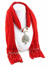 2021 new Winter Women peacock Pendant Scarf With Tassel Rhinestone Jewellery Scarves